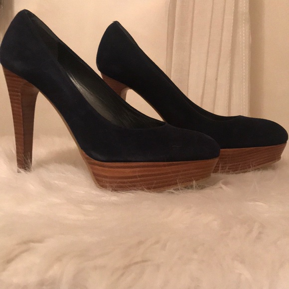 Stuart Weitzman Shoes - Stuart Weitzman Navy Suede Platform Pumps